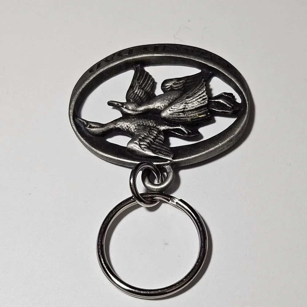 Vintage Grand Dad Ducks Pewter Keyring Keychain